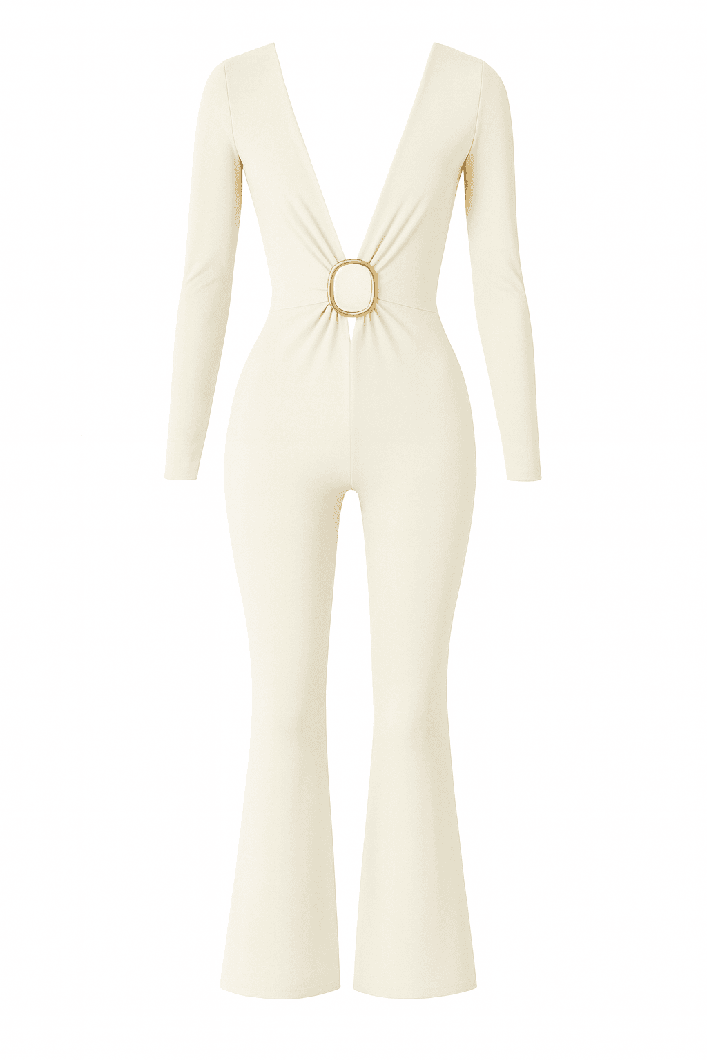 BEIGE GOLD-RING JUMPSUIT - kombinezon z klamrą - obrazek 2
