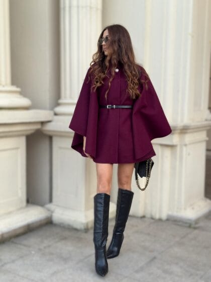 BURGUNDY VIRAL CAPE COAT - płaszcz burgundowy