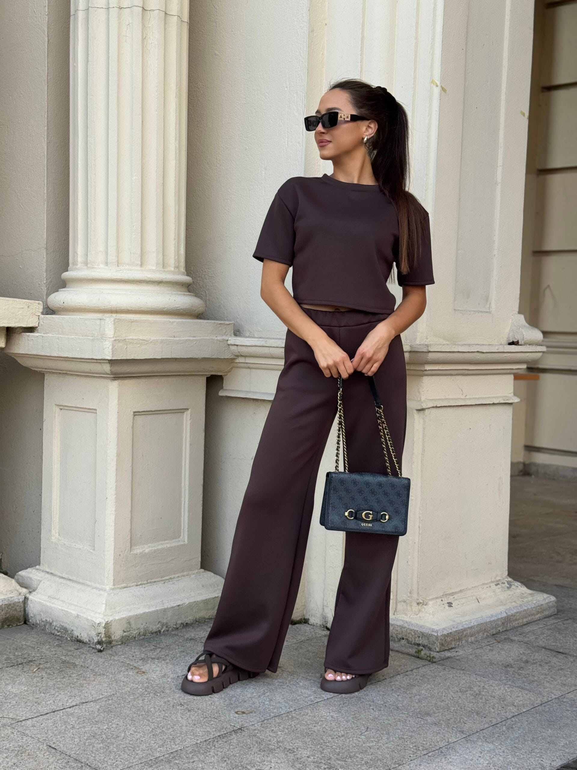 MOCHA TOUCH - komplet brązowy bluzka i spodnie - obrazek 2