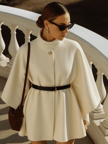 WHITE VIRAL CAPE COAT - biały płaszcz