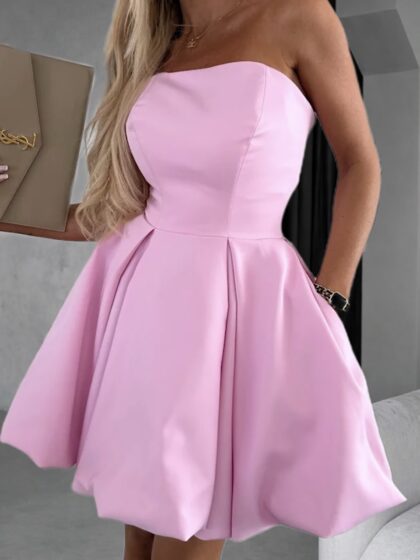 BUBBLE MINI DRESS - różowa sukienka bombka